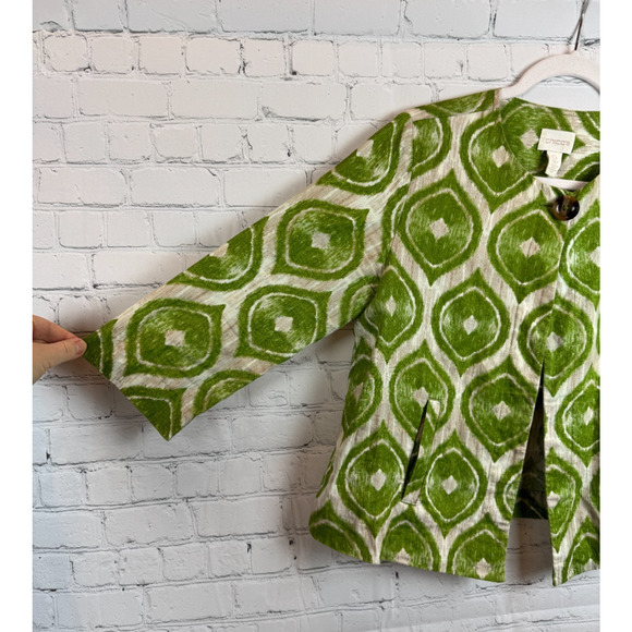 CHICO'S green ecru 100% linen 3/4 sleeve short unlined blazer jacket size 0 (S) - Picture 4 of 7